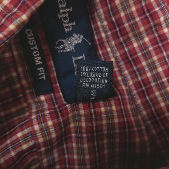 Ralph Lauren Plaid Cotton Custom Fit Shirt Red Sz Small - Picture 8 of 8